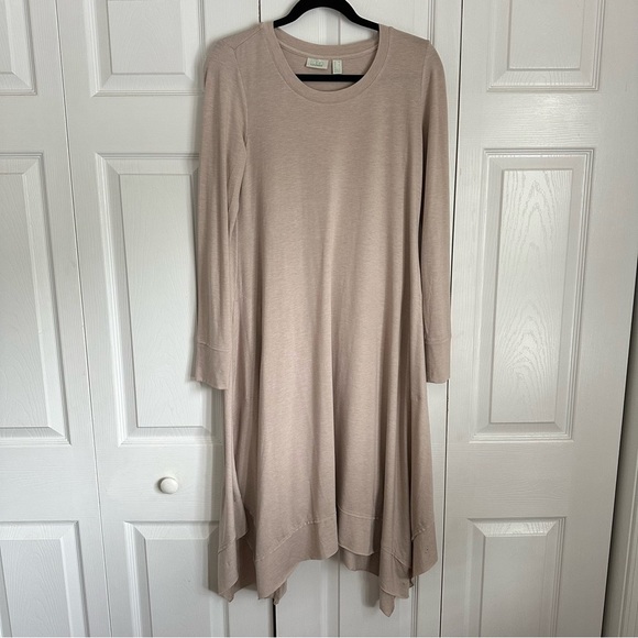 Logo Lounge Dress Womens XS Beige Asymmetrical Hem Pockets Soft Lagenlook Flowy - Picture 1 of 13